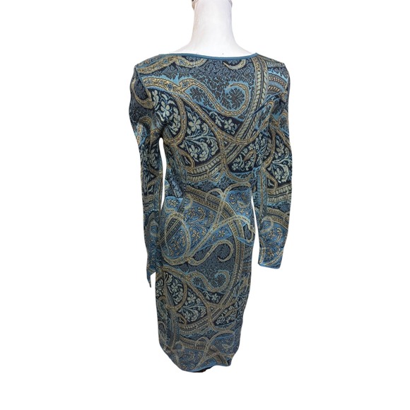 Peruvian Connection Teal Green Caribe Paisley Kashmiri Midi Sweater Dress -M - Picture 6 of 7